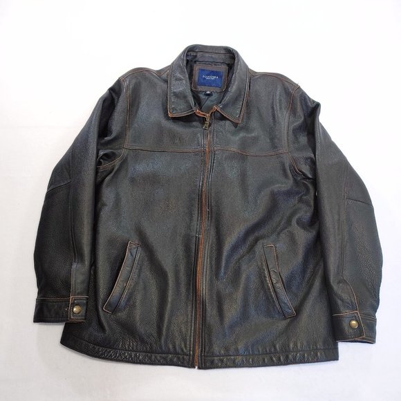 Sonoma Men’s Brown Heavy Leather Jacket Size XL Zip Front Collared Lined - Picture 3 of 13